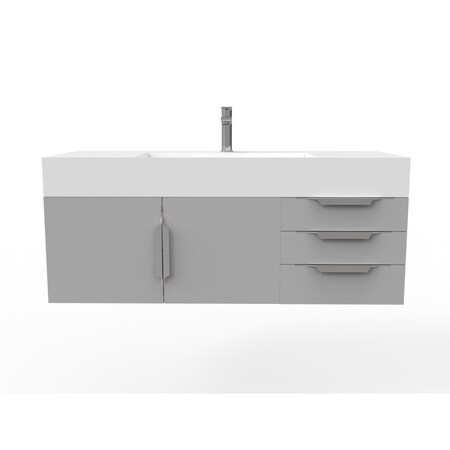 Castello Usa Amazon 48" Wall Mounted Gray Vanity With White Top And Chrome Handles CB-MC-48G-CHR-2056-WH